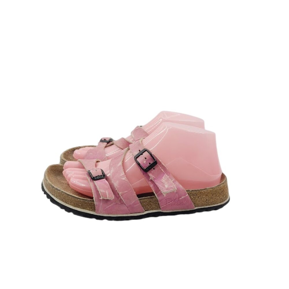 Birki's Women's Pink Salina Triple Strap Leather Slide Sandal Size 6‎